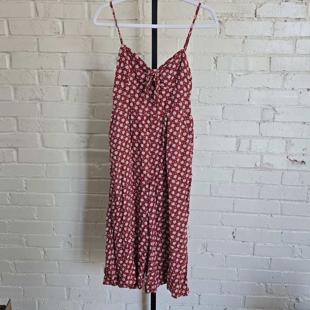 Wide Leg Cropped Jumpsuit┃ Rust Orange w/ White Floral┃ Cottagecore Boho ┃Medium
